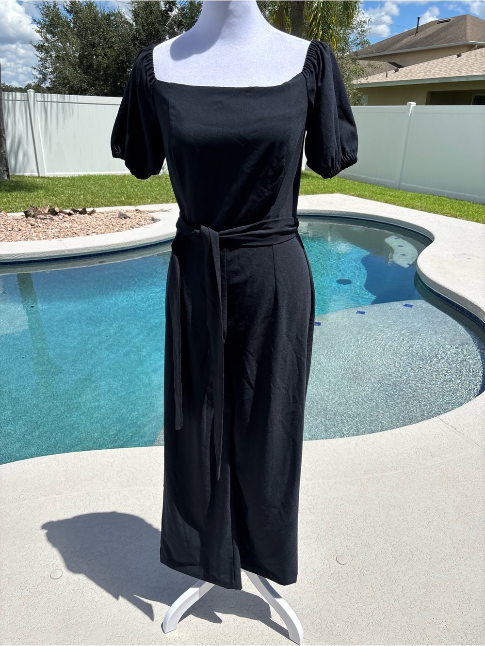 Lilly Pulitzer Black Square Neck Puff-Sleeve Jumpsuit size 2